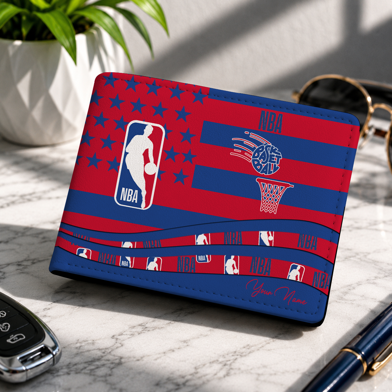 FINAL SALE - NEW CUSTOMIZED NBA31 NATIONAL BASKETBALL ASSOCIATION LEATHER WALLET