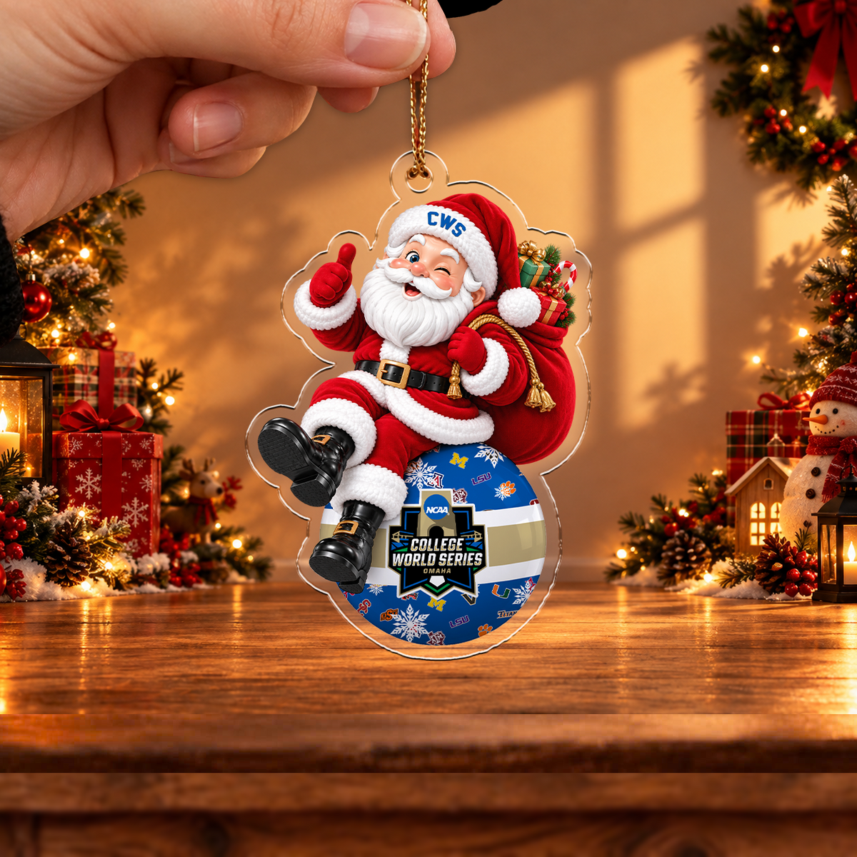 SPECIAL EDITION - NEW CUSTOMIZED NCAA CWS32 ALL TEAMS CHRISTMAS ACRYLIC ORNAMENT