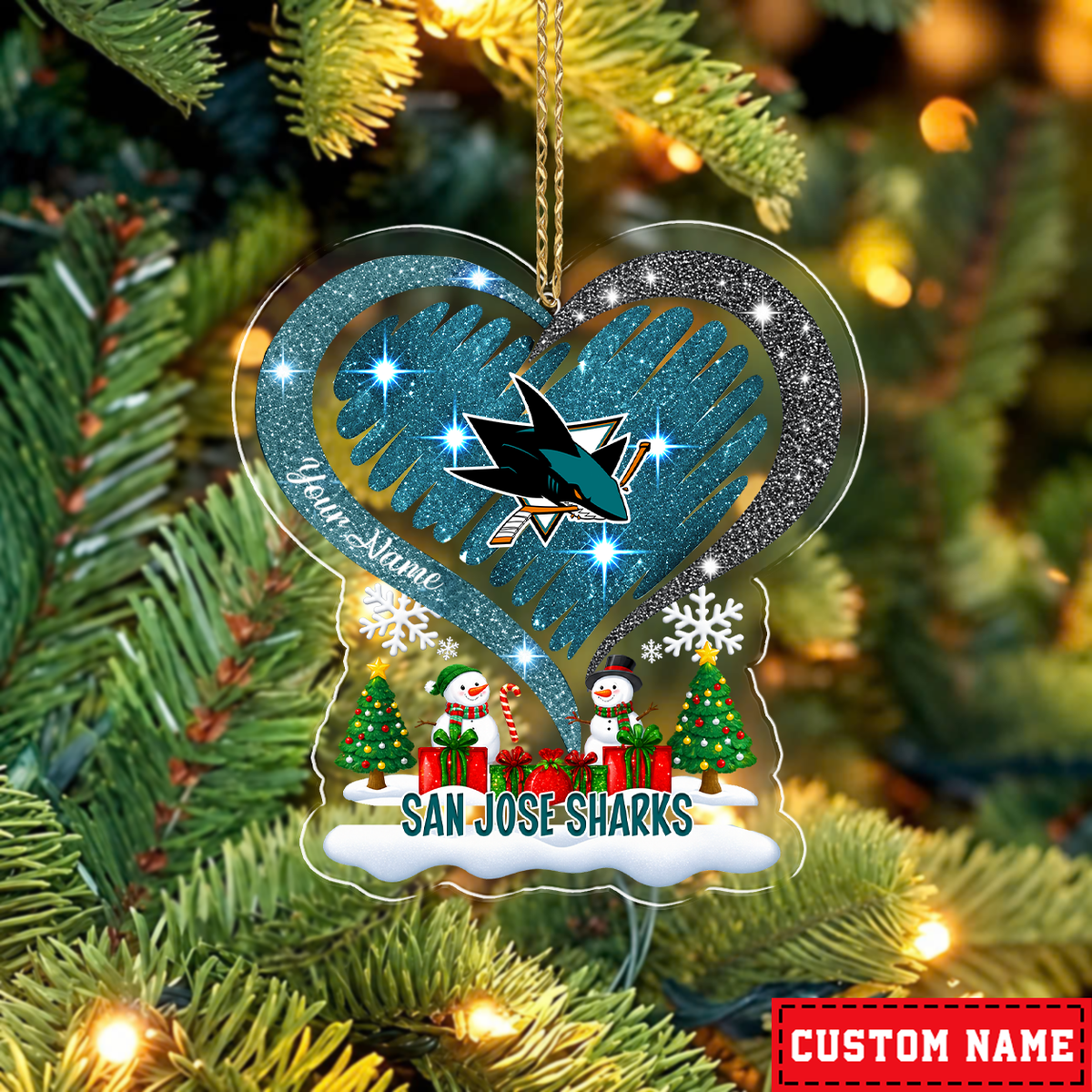 LIMITED EDITION - NEW CUSTOMIZED NHL32 SJS SAN JOSE SHARKS CHRISTMAS ACRYLIC ORNAMENT