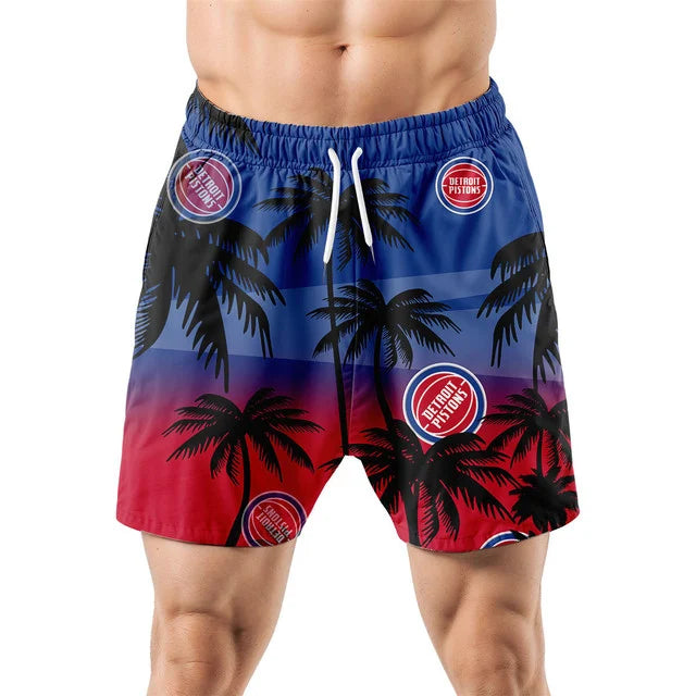 FINAL SALE - NEW CUSTOMIZED NBA14 DPI DETROIT PISTONS UNISEX HAWAIIAN SHIRT & SHORTS SET