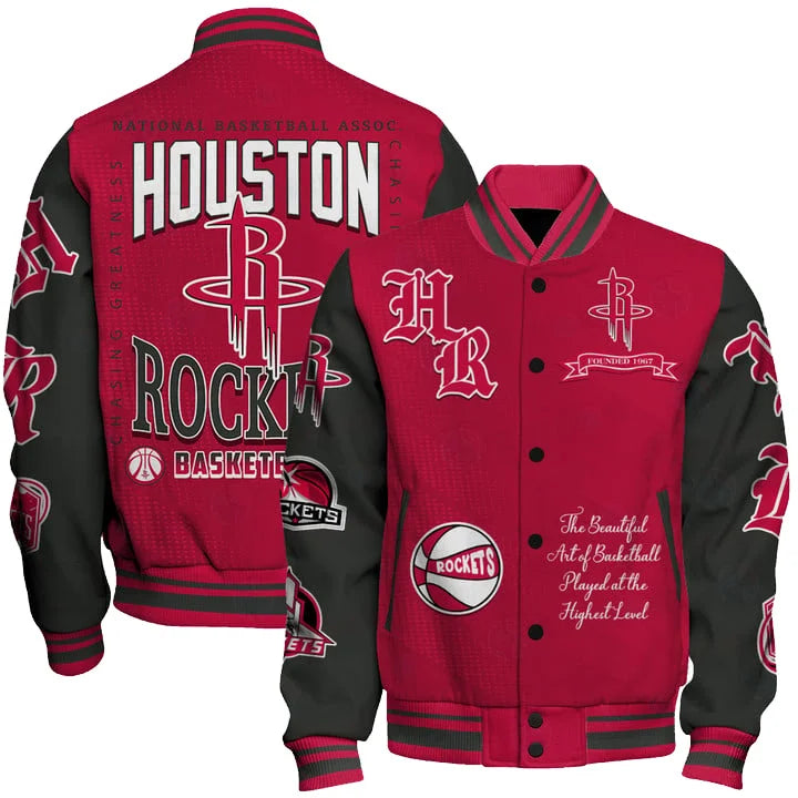 FINAL SALE - NEW CUSTOMIZED NBA07 HRO HOUSTON ROCKETS BASEBALL JACKET, SATIN VARSITY JACKET