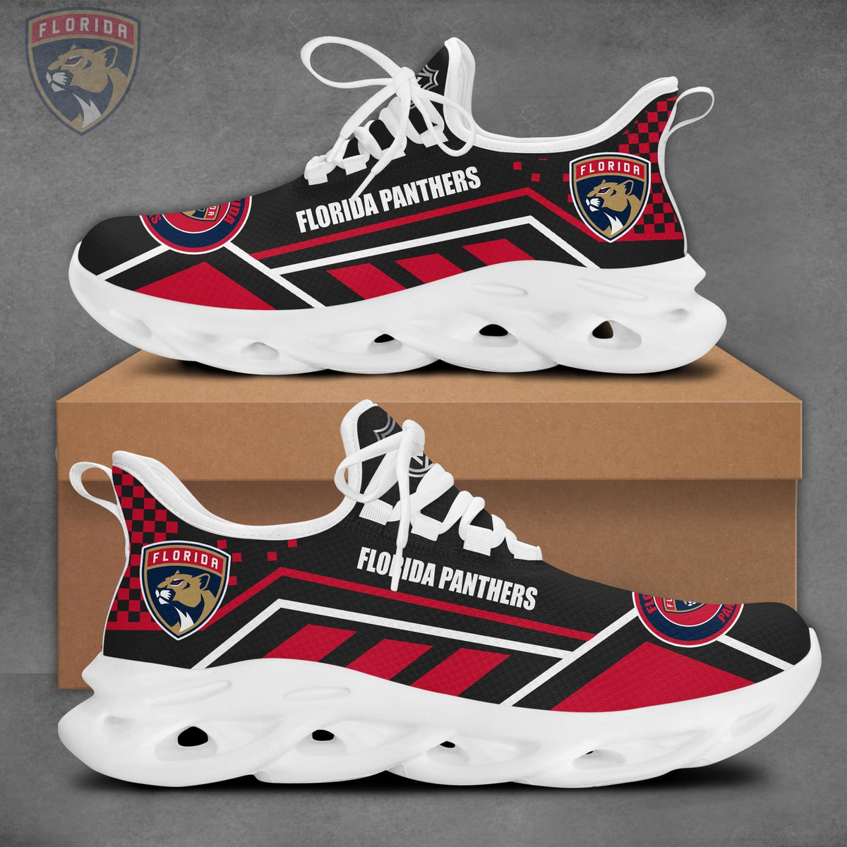 LIMITED EDITION - NEW CUSTOMIZED NHL01 FPT FLORIDA PANTHERS CLUNKY SNEAKERS