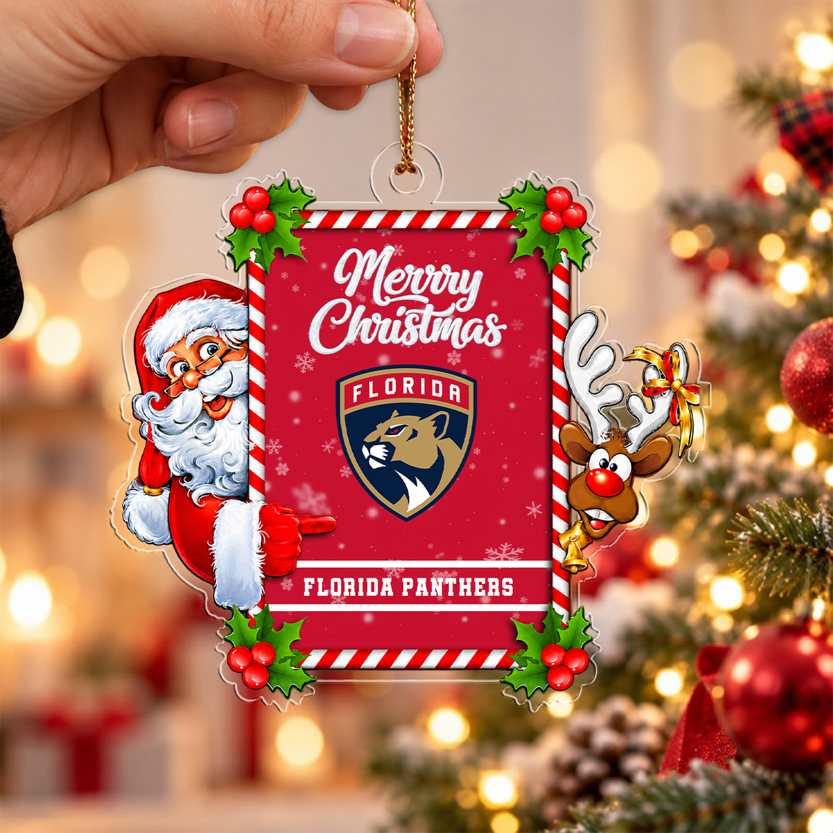 VIRAL EDITION - NEW CUSTOMIZED NHL01 FPT FLORIDA PANTHERS CHRISTMAS ACRYLIC ORNAMENT