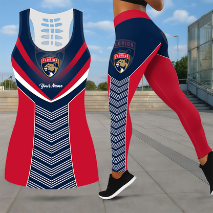 LIMITED EDITION - NEW CUSTOMIZED NHL01 FPT FLORIDA PANTHERS LEGGINGS & HOLLOW TANK TOP SET