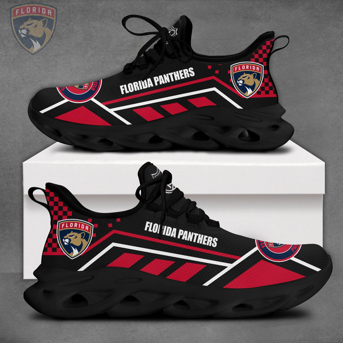 LIMITED EDITION - NEW CUSTOMIZED NHL01 FPT FLORIDA PANTHERS CLUNKY SNEAKERS