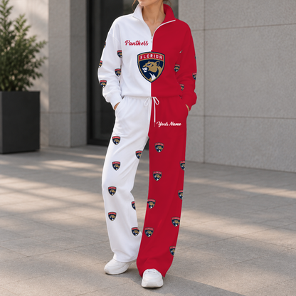 LIMITED EDITION - NEW CUSTOMIZED NHL01 FPT FLORIDA PANTHERS ZIPPER SWEATSHIRT & WIDE LEG PANTS SET