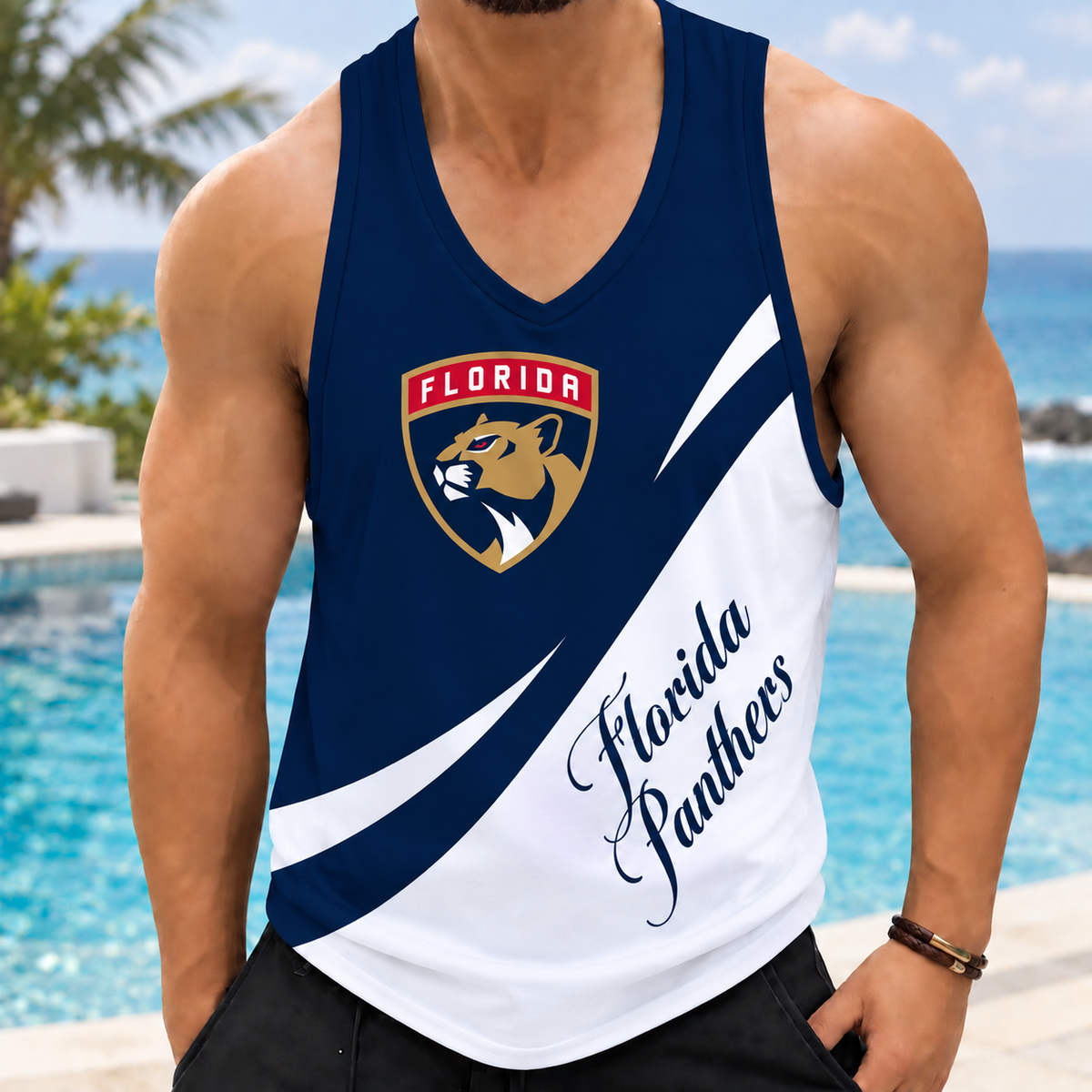 LIMITED EDITION - NEW CUSTOMIZED NHL01 FPT FLORIDA PANTHERS MEN'S TANK TOP
