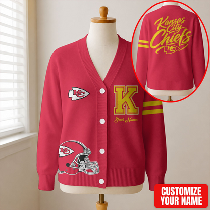 EXCLUSIVE EDITION - NEW CUSTOMIZED NFL01 KCC KANSAS CITY CHIEFS CARDIGAN