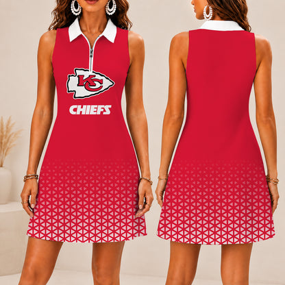 EXCLUSIVE EDITION - NEW CUSTOMIZED NFL01 KCC KANSAS CITY CHIEFS WOMEN'S ZIP SLEEVELESS POLO DRESS