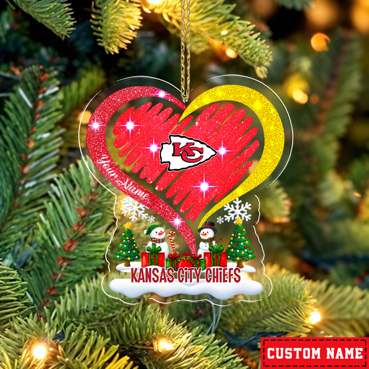 LIMITED EDITION - NEW CUSTOMIZED NFL01 KCC KANSAS CITY CHIEFS CHRISTMAS ACRYLIC ORNAMENT