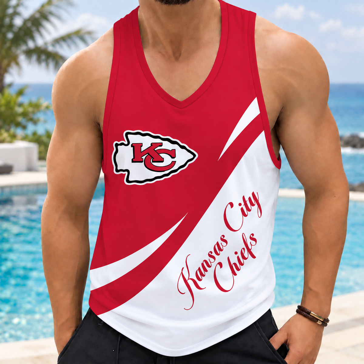ELITE EDITION - NEW CUSTOMIZED NFL01 KCC KANSAS CITY CHIEFS MEN'S TANK TOP