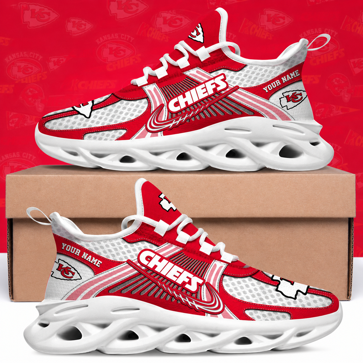 SPECIAL EDITION - NEW CUSTOMIZED NFL01 KCC KANSAS CITY CHIEFS MAX SOUL SHOES