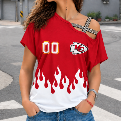 LIMITED EDITION - NEW CUSTOMIZED NFL01 KCC KANSAS CITY CHIEFS WOMEN'S SHOULDER SHIRT
