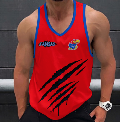 EXCLUSIVE EDTION - NEW CUSTOMIZED NCAA MAM01 KSJ KANSAS JAYHAWKS STRAPPY UNISEX TANK TOP