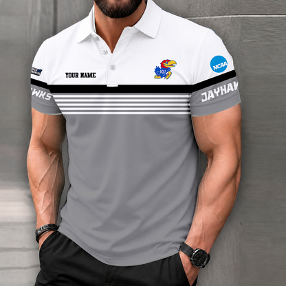 LIMITED EDITION - NEW CUSTOMIZED NCAA MAM01 KSJ KANSAS JAYHAWKS POLO SHIRT