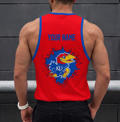 EXCLUSIVE EDTION - NEW CUSTOMIZED NCAA MAM01 KSJ KANSAS JAYHAWKS STRAPPY UNISEX TANK TOP