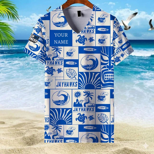 LIMITED EDITION - NEW CUSTOMIZED NCAA MAM01 KSJ KS JAYHAWKS V-NECK FEMALE SHIRT
