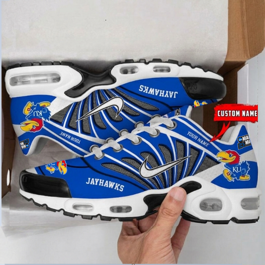 ELITE EDITION - NEW CUSTOMIZED NCAA MAM01 KSJ KS JAYHAWKS UNISEX AIR MAX PLUS SNEAKERS