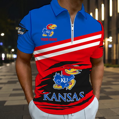 EXCLUSIVE EDITION - NEW CUSTOMIZED NCAA MAM01 KSJ KANSAS JAYHAWKS T-SHIRT, POLO SHIRT, ZIP POLO SHIRT, SWEATSHIRT, HOODIE & ZIP HOODIE