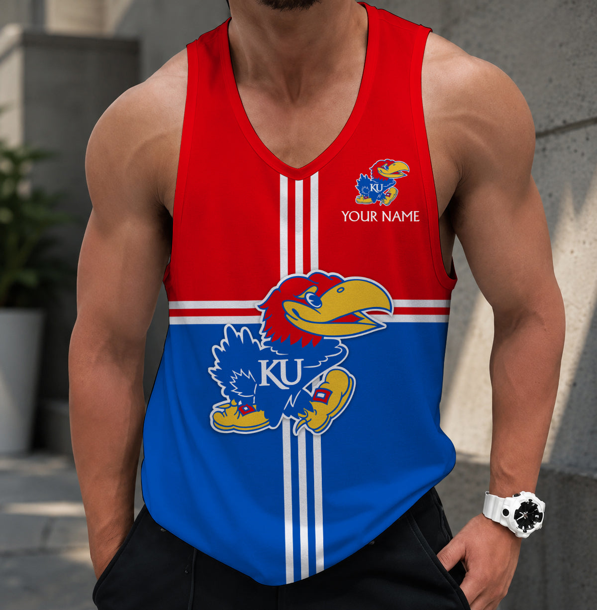 EXCLUSIVE EDTION - NEW CUSTOMIZED NCAA MAM01 KSJ KANSAS JAYHAWKS STRAPPY UNISEX TANK TOP