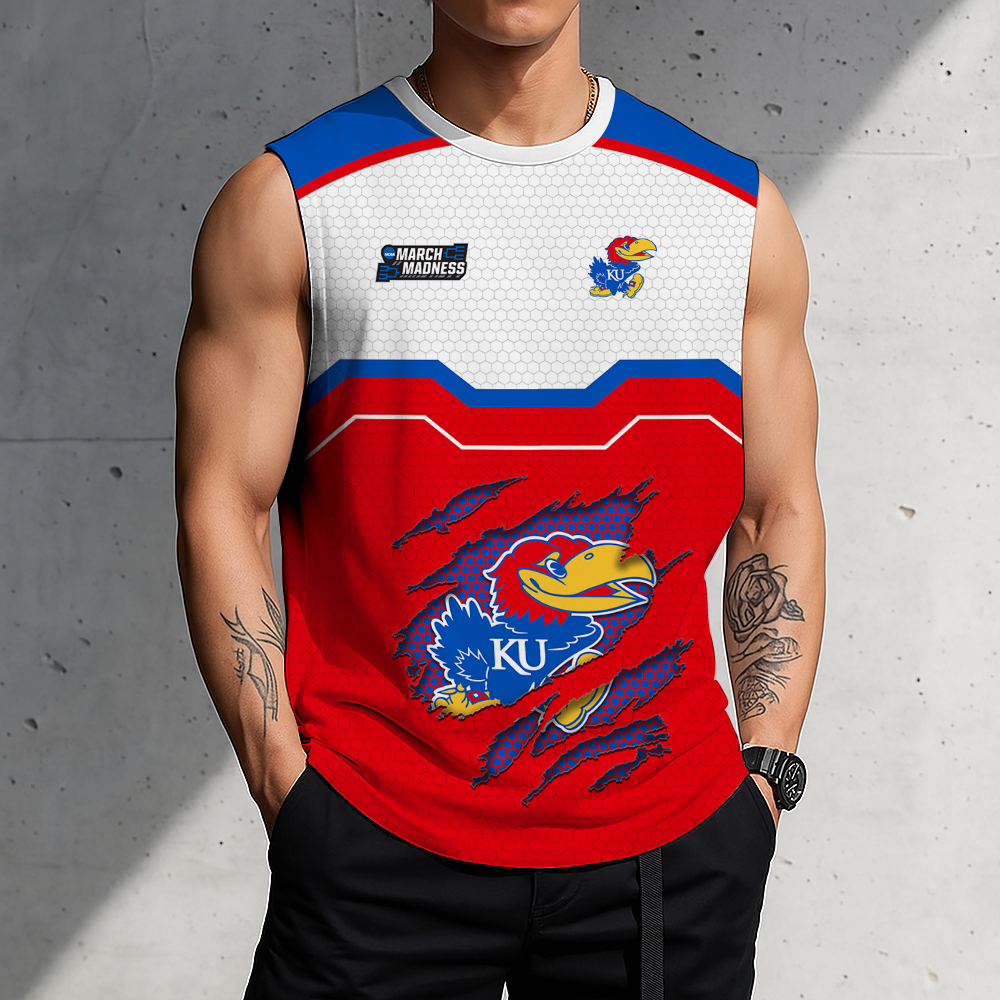 LIMITED EDITION - NEW CUSTOMIZED NCAA MAM01 KSJ KANSAS JAYHAWKS MEN'S GYM SHIRT