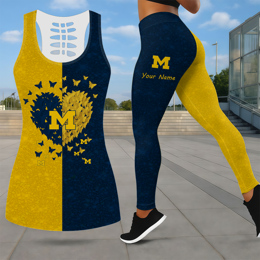 LIMITED EDITION - NEW CUSTOMIZED NCAA CWS01 MIW MICHIGAN WOLVERINES LEGGINGS & HOLLOW TANK TOP SET