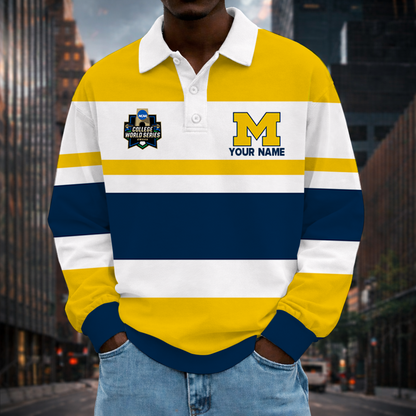 MEGA SALE - NEW CUSTOMIZED CWS NCAA01 MIW MI WOLVERINES UNISEX LONG SLEEVE POLO