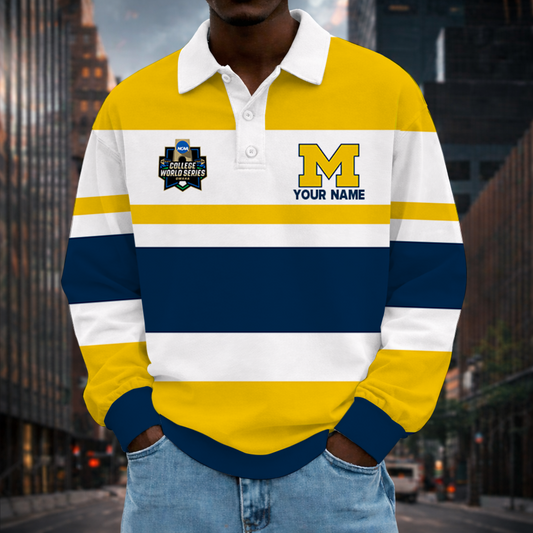 MEGA SALE - NEW CUSTOMIZED CWS NCAA01 MIW MI WOLVERINES UNISEX LONG SLEEVE POLO