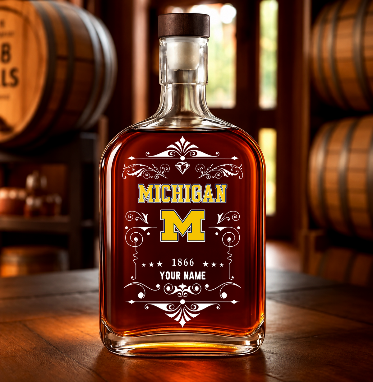 EXCLUSIVE EDITION - NEW CUSTOMIZED NCAA CWS01 MIW MICHIGAN WOLVERINES LUXURY WHISKEY BOTTLE 450ML