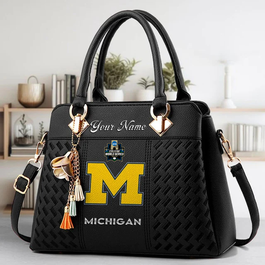 VIRAL EDITON - NEW CUSTOMIZED NCAA CWS01 MIW MI WOLVERINES ZIP HANDBAG MULTICOLOR