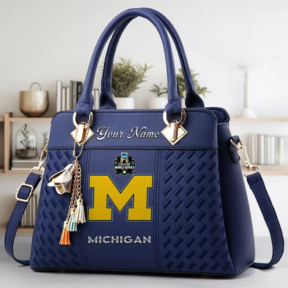 VIRAL EDITON - NEW CUSTOMIZED NCAA CWS01 MIW MI WOLVERINES ZIP HANDBAG MULTICOLOR