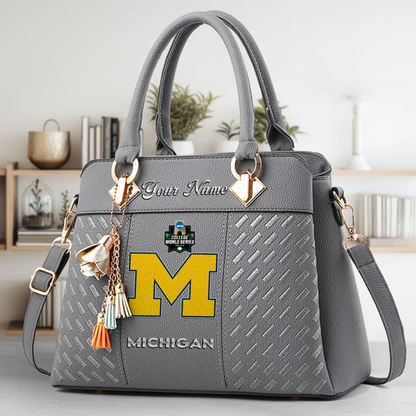 VIRAL EDITON - NEW CUSTOMIZED NCAA CWS01 MIW MI WOLVERINES ZIP HANDBAG MULTICOLOR
