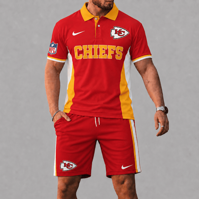 SPECIAL EDITION - NEW CUSTOMIZED | NFL01 KCC KANSAS CITY CHIEFS POLO SHIRT & SHORT PANTS SET