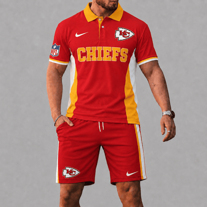 SPECIAL EDITION - NEW CUSTOMIZED | NFL01 KCC KANSAS CITY CHIEFS POLO SHIRT & SHORT PANTS SET