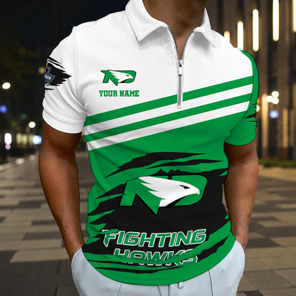 EXCLUSIVE EDITION - NEW CUSTOMIZED NCAA MFF01 NFH NORTH DAKOTA FIGHTING HAWKS POLO SHIRT, ZIP POLO SHIRT & T-SHIRTS