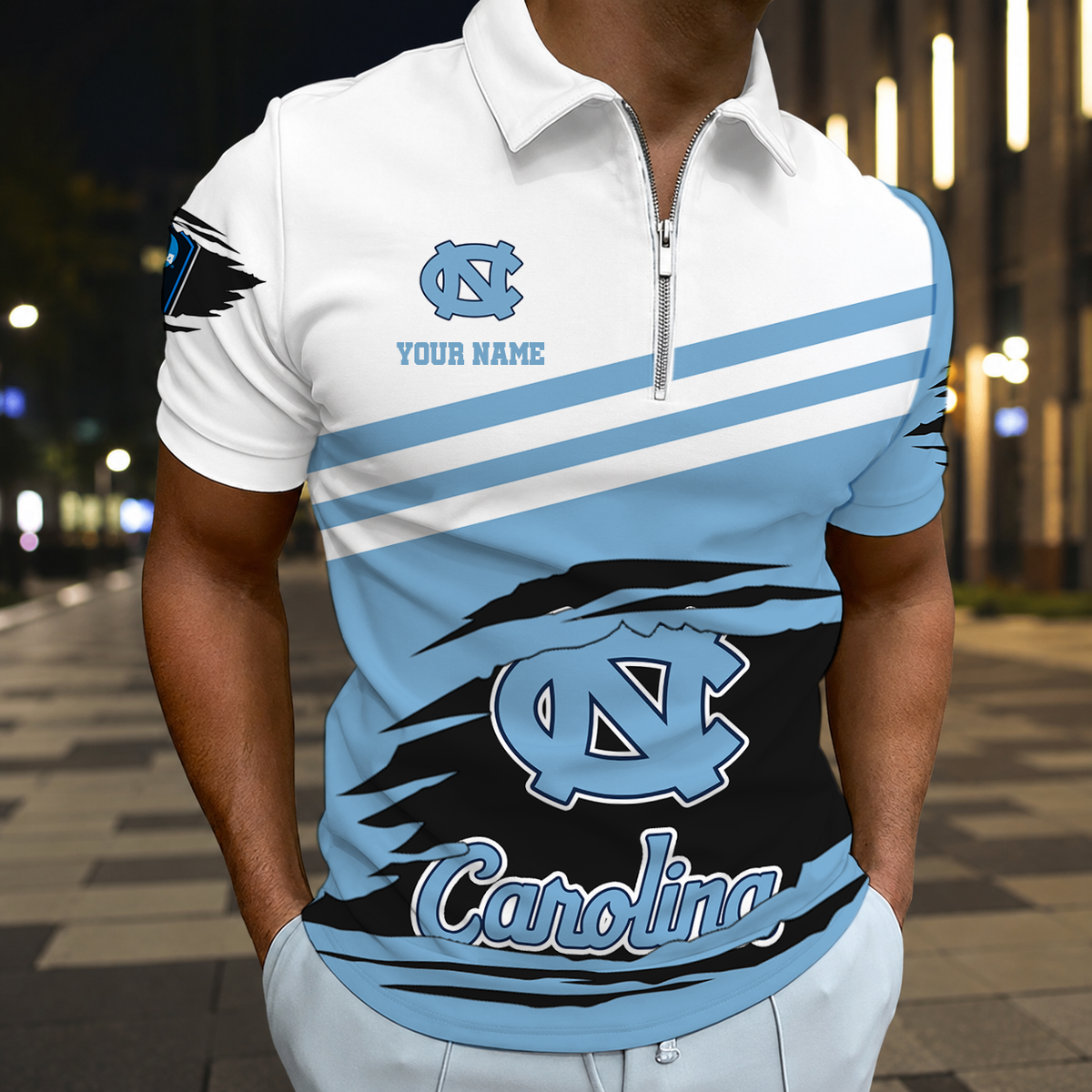 VIRAL EDITION - NEW CUSTOMIZED NCAA CFH01 NTH NORTH CAROLINA TAR HEELS POLO SHIRT, ZIP POLO SHIRT & T-SHIRTS