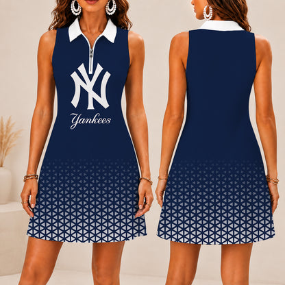 LIMITED EDITION - NEW CUSTOMIZED MLB01 NYY NEW YORK YANKEES WOMEN'S ZIP SLEEVELESS POLO DRESS