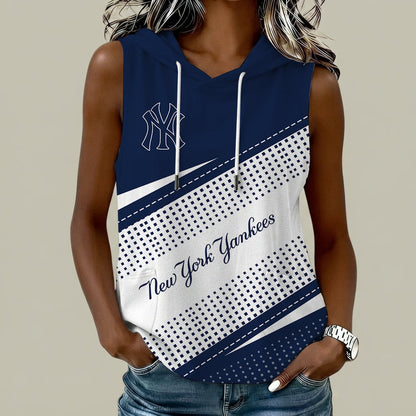 [FLASH SALE] NEW CUSTOMIZED MLB01 NYY NEW YORK YANKEES WOMEN'S SLEEVELESS HOODED POCKET TANK TOP