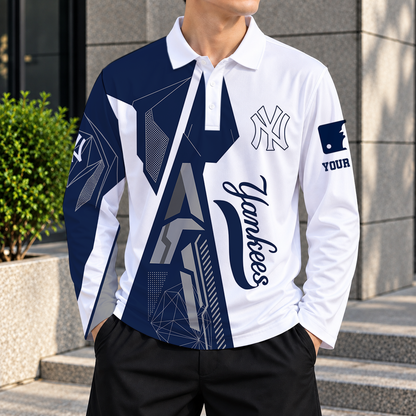 SPECIAL EDITION - NEW CUSTOMIZED MLB01 NYY NEW YORK YANKEES MEN'S LONG SLEEVE POLO