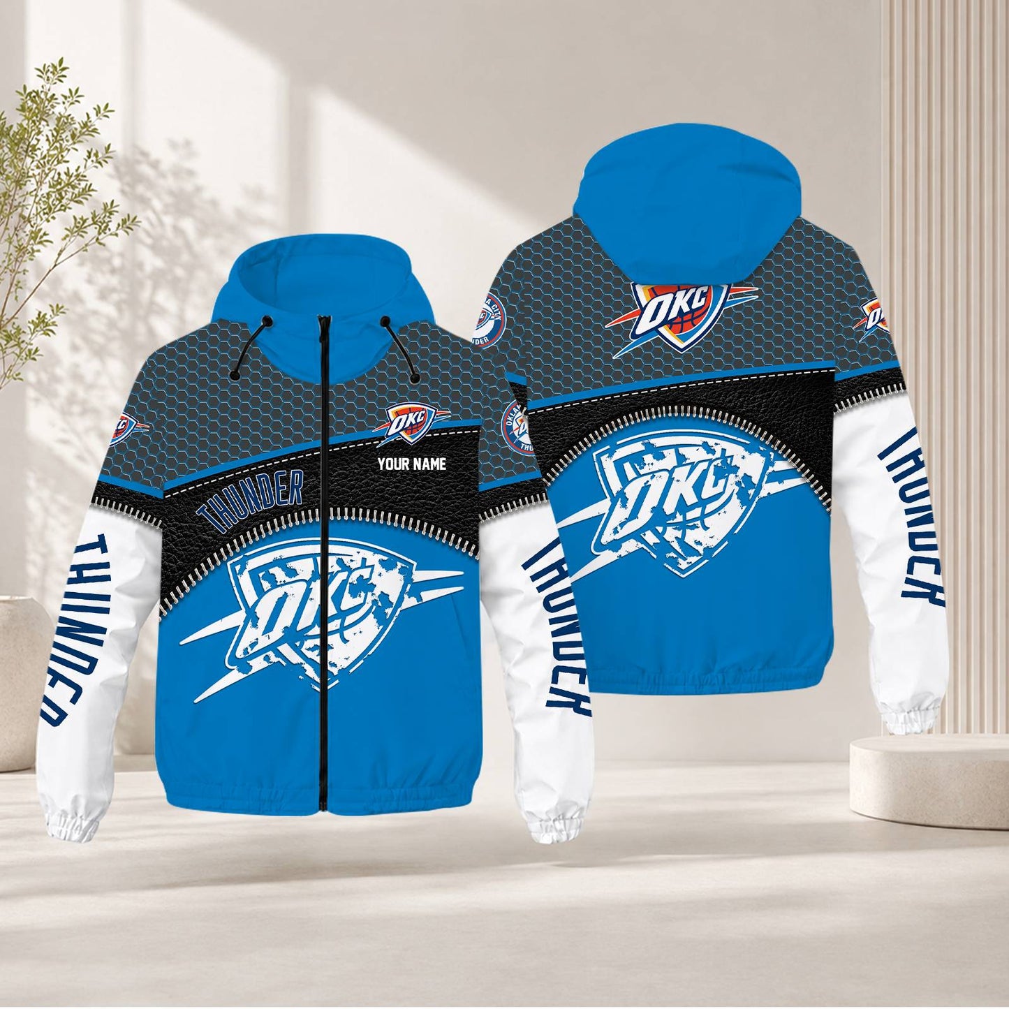FLASH SALE - NEW CUSTOMIZED NBA01 OCT OKLAHOMA CITY THUNDER WINDBREAKER JACKET