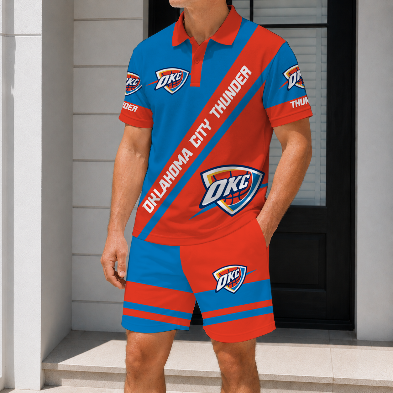 FINAL SALE - NEW CUSTOMIZED NBA01 OCT OKLAHOMA CITY THUNDER POLO SHIRT & SHORT PANTS SET