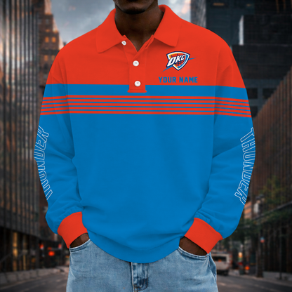 VIRAL EDITION - NEW CUSTOMIZED NBA01 OCT OKLAHOMA CITY THUNDER MEN LONG SLEEVE POLO