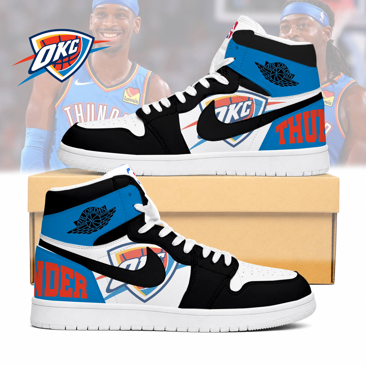 FINAL SALE - NEW CUSTOMIZED NBA01 OCT OKLAHOMA CITY THUNDER AIR JORDAN SNEAKERS