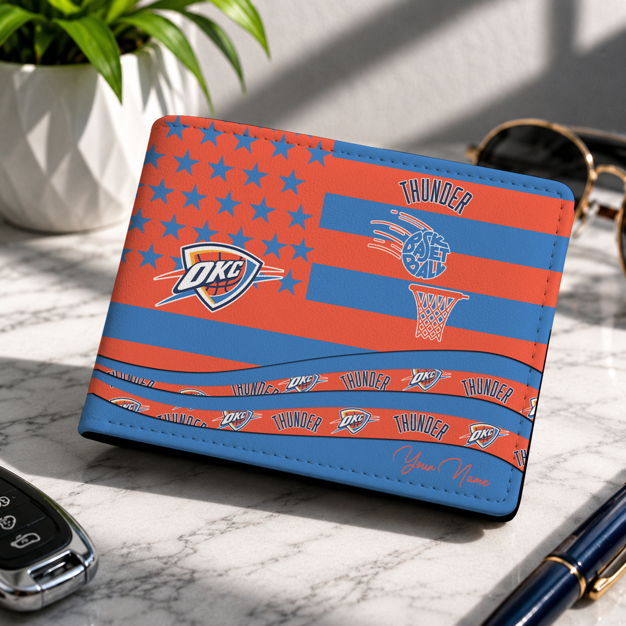 FINAL SALE - NEW CUSTOMIZED NBA01 OCT OKLAHOMA CITY THUNDER LEATHER WALLET