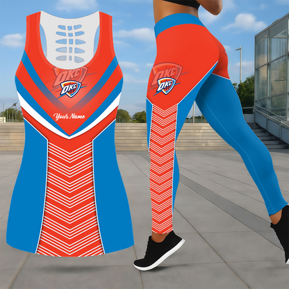 LIMITED EDITION - NEW CUSTOMIZED NBA01 OCT OKLAHOMA CITY THUNDER LEGGINGS & HOLLOW TANK TOP SET