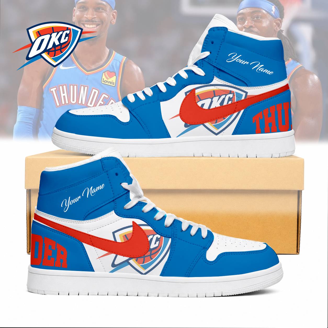 FINAL SALE - NEW CUSTOMIZED NBA01 OCT OKLAHOMA CITY THUNDER AIR JORDAN SNEAKERS