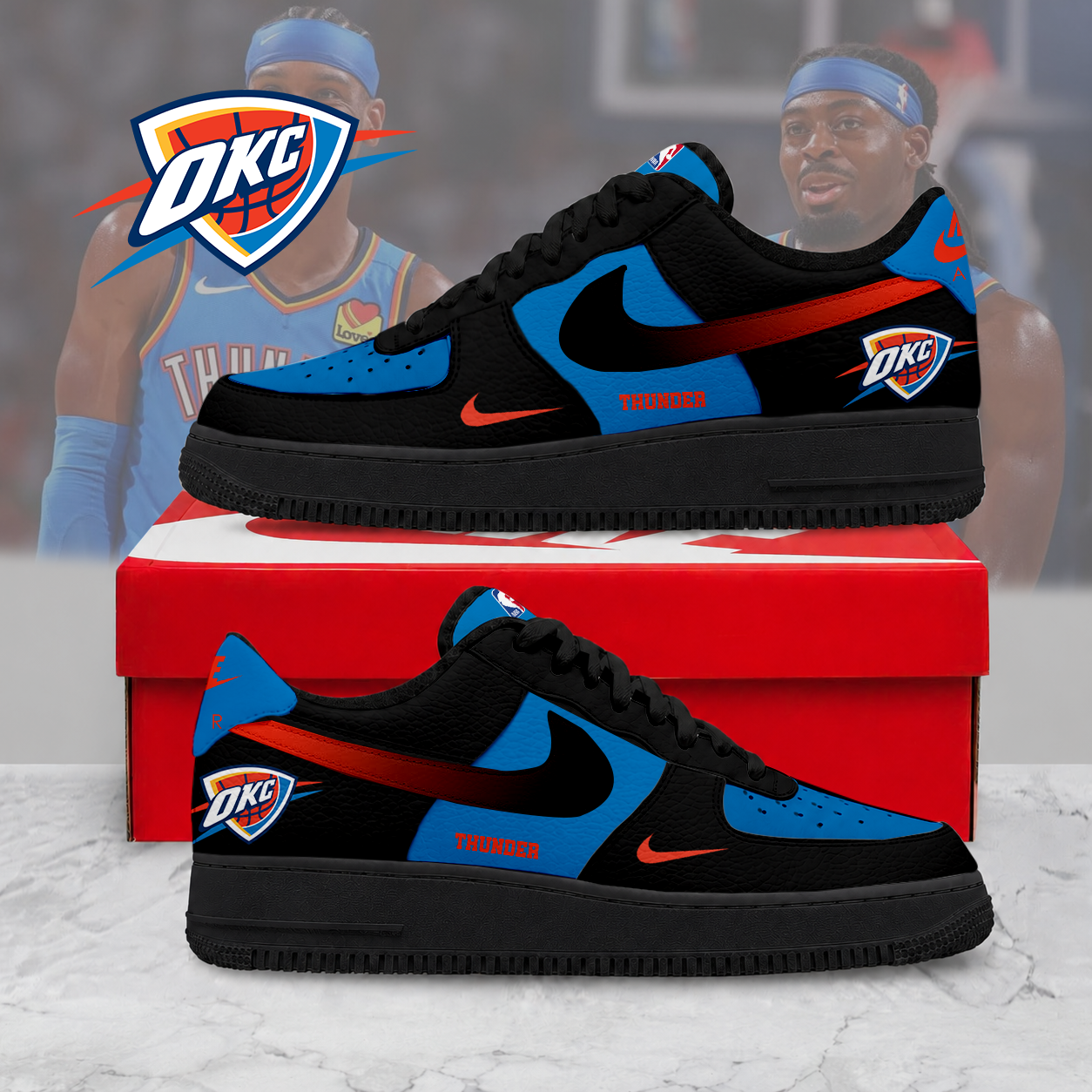 FINAL SALE - NEW CUSTOMIZED NBA01 OCT OKLAHOMA CITY THUNDER AF1 SNEAKERS