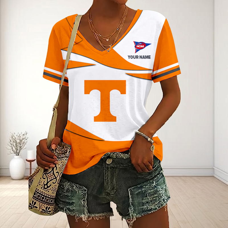 VIRAL EDITON - NEW CUSTOMIZED FBS NCAA01 TNV TN VOLUNTEERS V-NECK FEMALE SHIRT