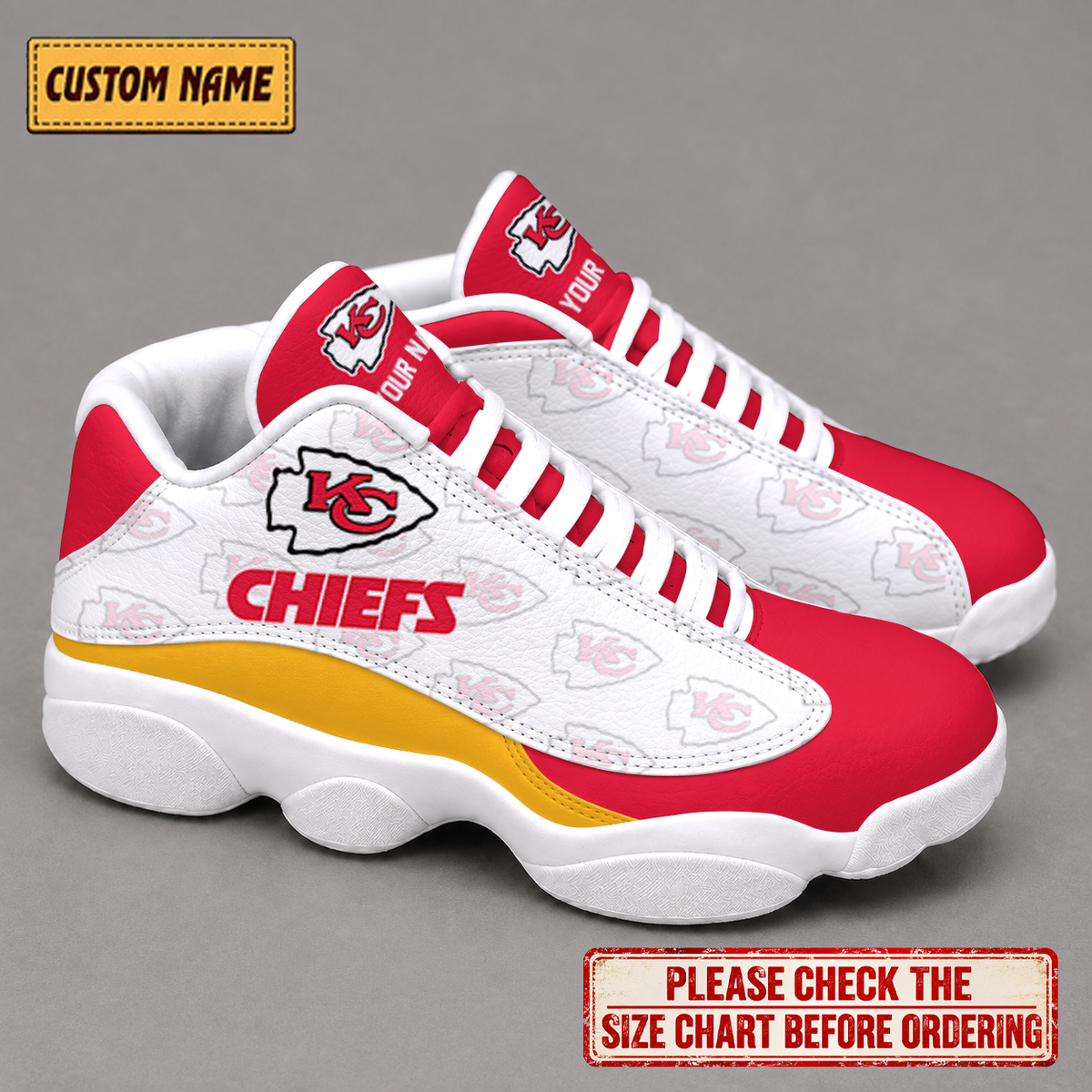 LIMITED EDITION - NEW CUSTOMIZED NFL01 KCC KANSAS CITY CHIEFS AIR JORDAN 13 LOW TOP SNEAKER