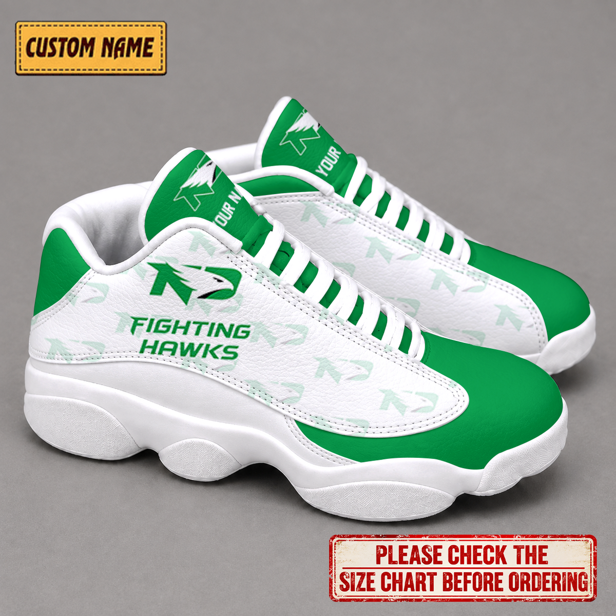 LIMITED EDITION - NEW CUSTOMIZED NCAA MFF01 NFH NORTH DAKOTA FIGHTING HAWKS AIR JORDAN 13 LOW TOP SNEAKER